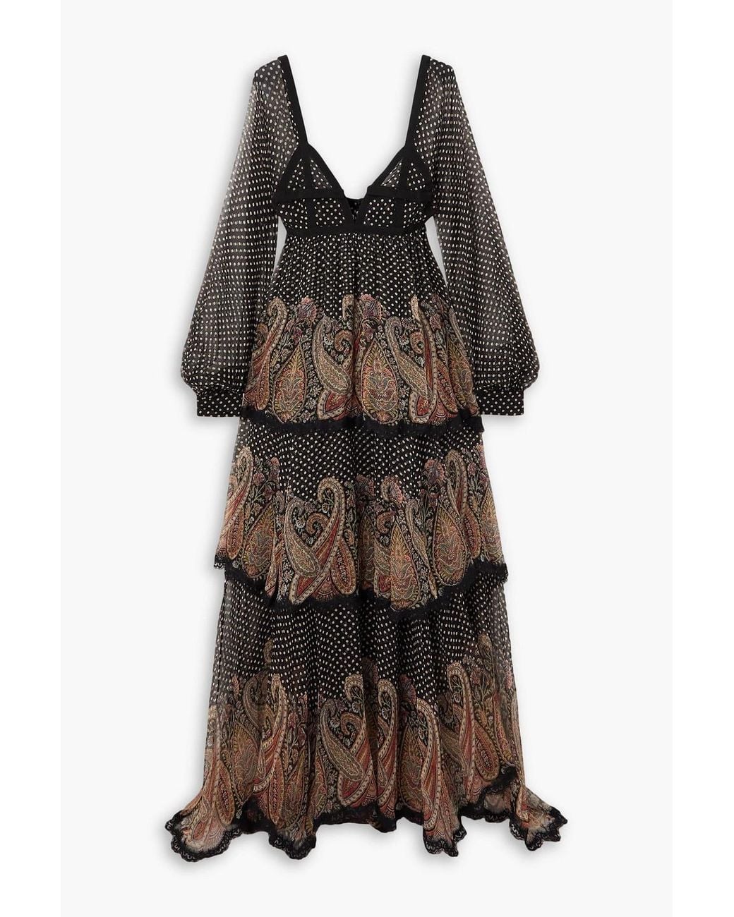 Etro Lace-trimmed Printed Silk-chiffon Maxi Dress in Black | Lyst
