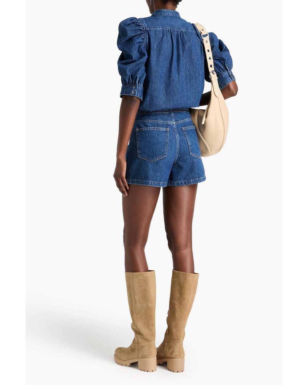 FRAME Blue Braid-Trimmed Denim Shorts