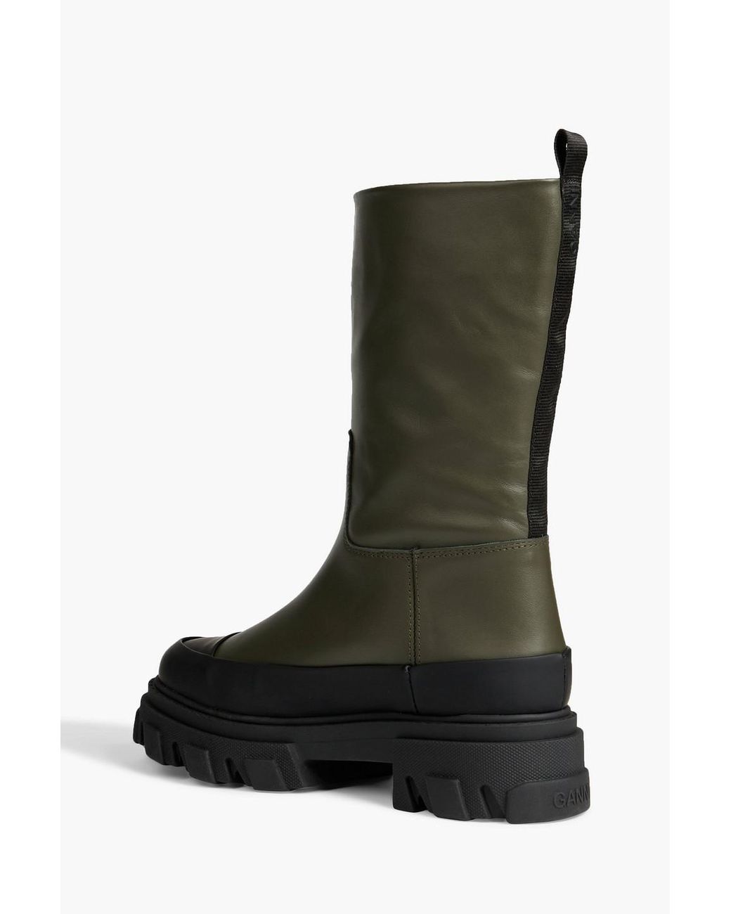 Ganni Tubular Rubber-trimmed Leather Ankle Boots in Green | Lyst