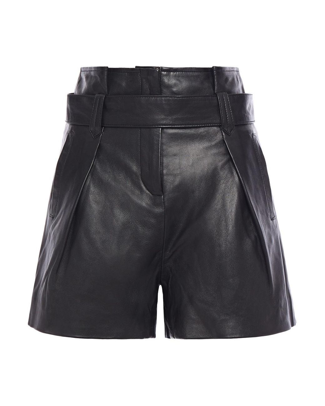Muubaa Donan Belted Pleated Leather Shorts in Black Lyst
