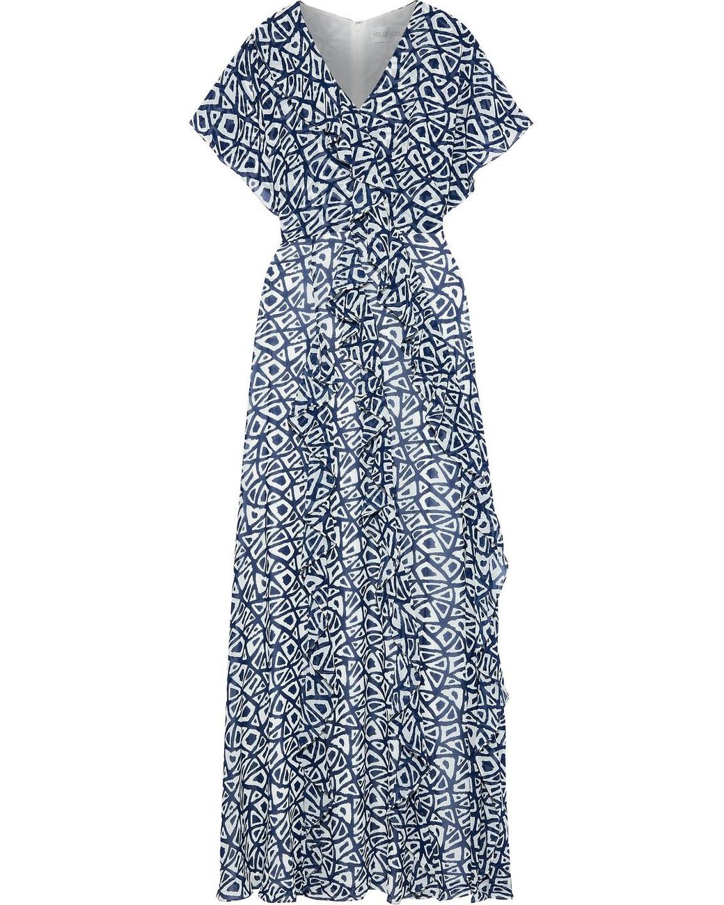 Mikael Aghal Synthetic Ruffled Printed Georgette Maxi Dress in Navy ...