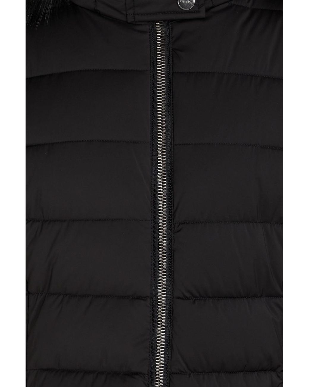 DKNY Faux Fur-trimmed Quilted Shell Hooded Coat in Black | Lyst