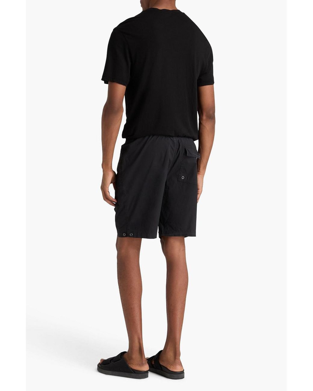 James Perse Black Relaxed Stretch-Cotton Poplin Drawstring Shorts for men