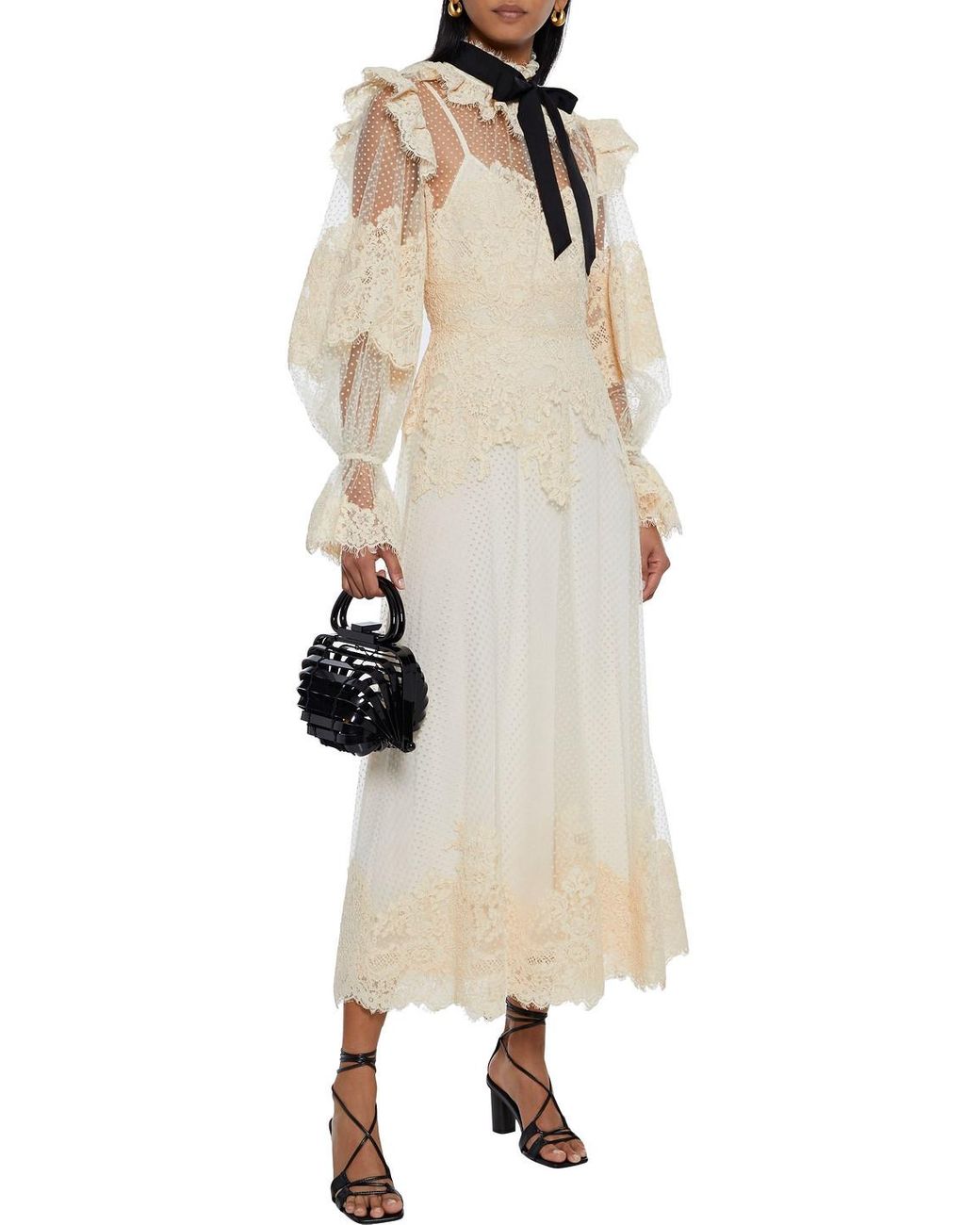 Zimmermann Espionage Pussy-bow Paneled Corded Lace And Flocked Tulle Midi  Dress in Natural | Lyst Australia