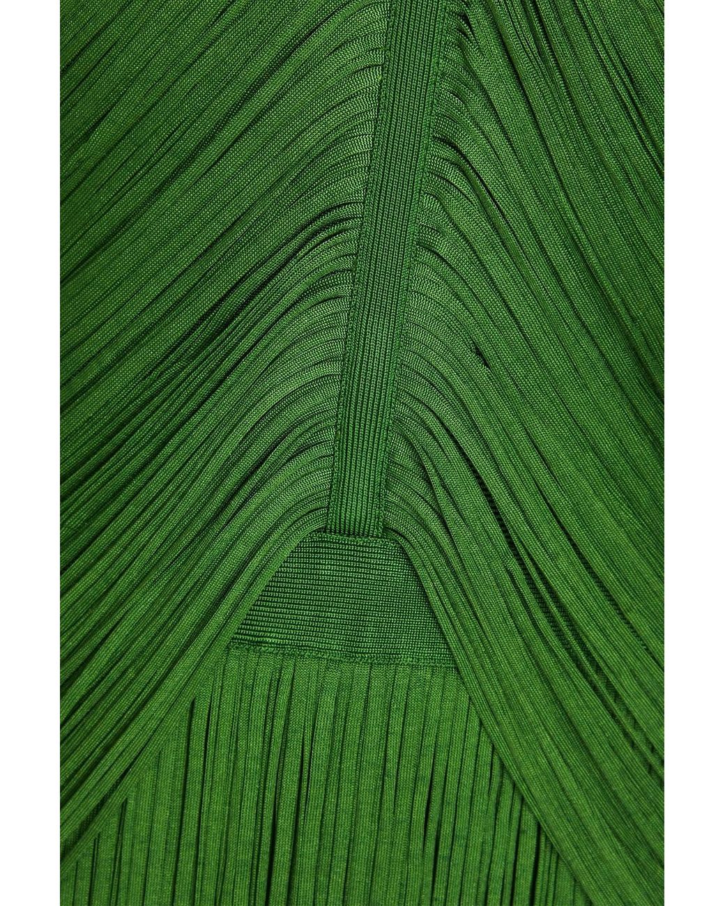Herv Lger Fringed Ponte Gown in Green | Lyst
