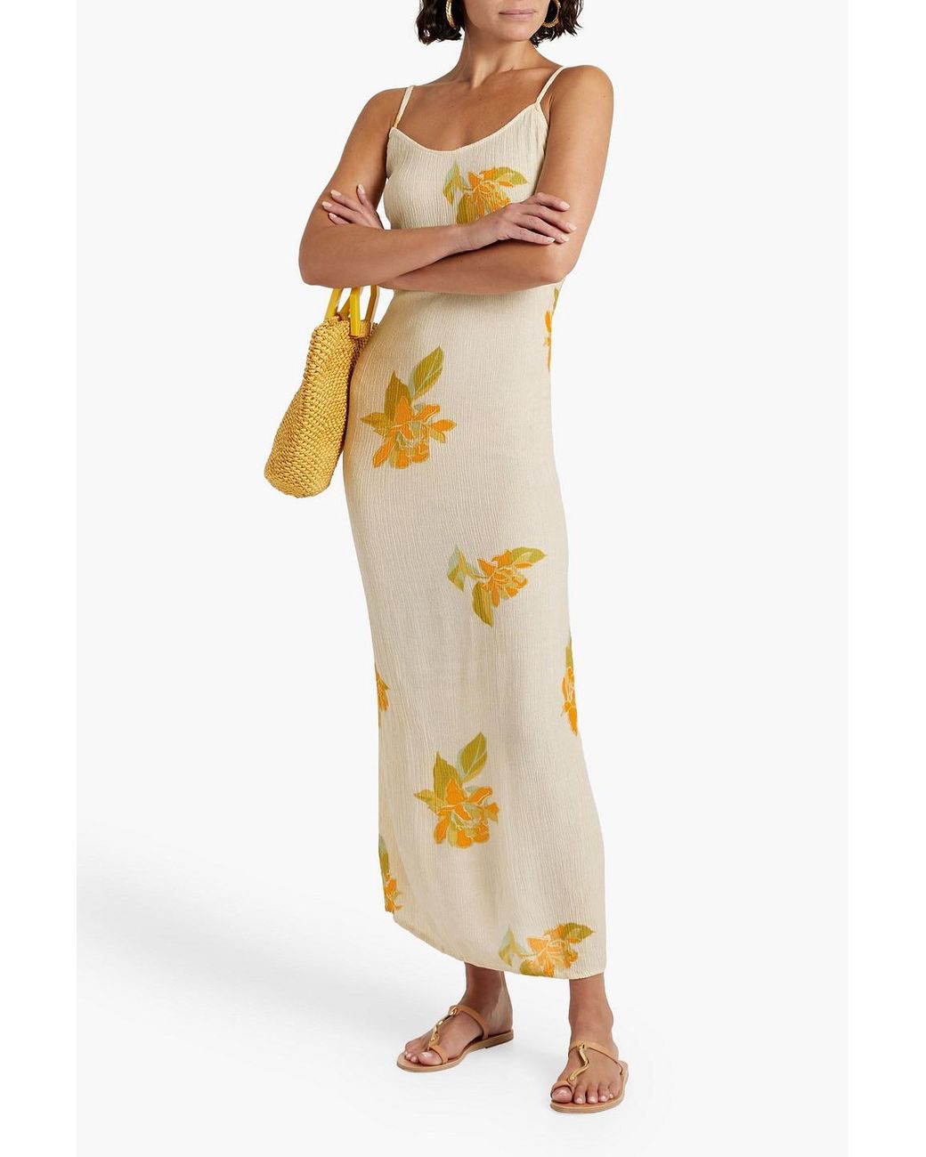 savannah morrow andria floral-print silk and bamboo-blend crepon midi dress Savannah Morrow Silk-Bamboo Andria Dress In Orange - 33% Off