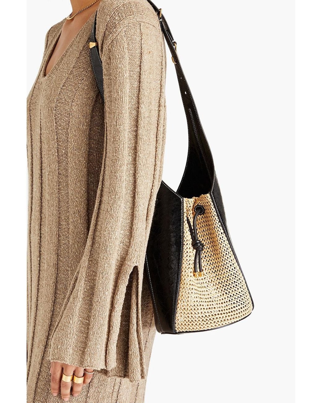 Tory Burch Leather And Raffia Bucket Bag in Natural | Lyst
