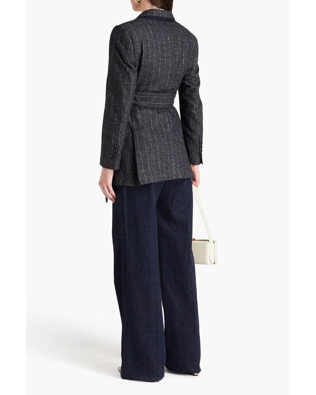 Dolce & Gabbana Black Wrap-effect Pinstriped Felt Jacket