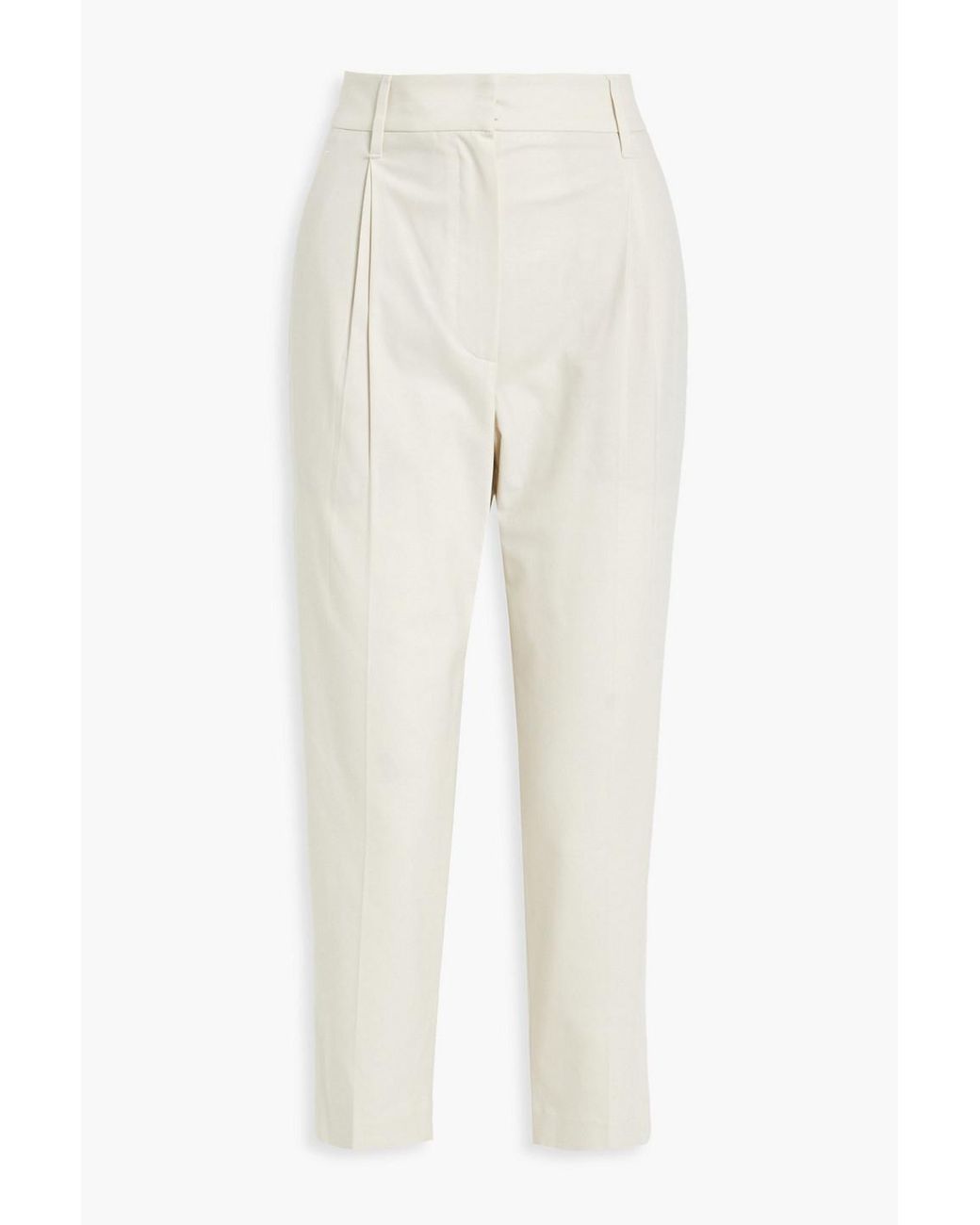 BRUNELLO CUCINELLI Cropped pleated stretch-cotton tapered pants