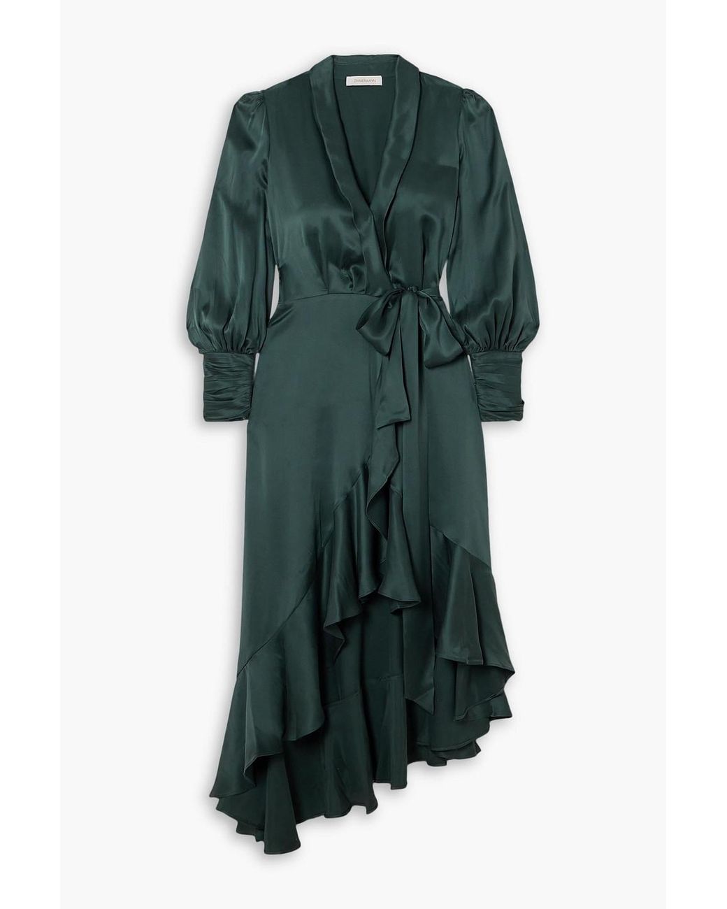Zimmermann Asymmetric Ruffled Silk-satin Midi Wrap Dress in