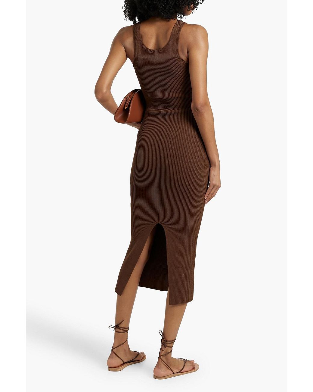 TOTEME Ribbed-knit Midi Dress in Brown | Lyst