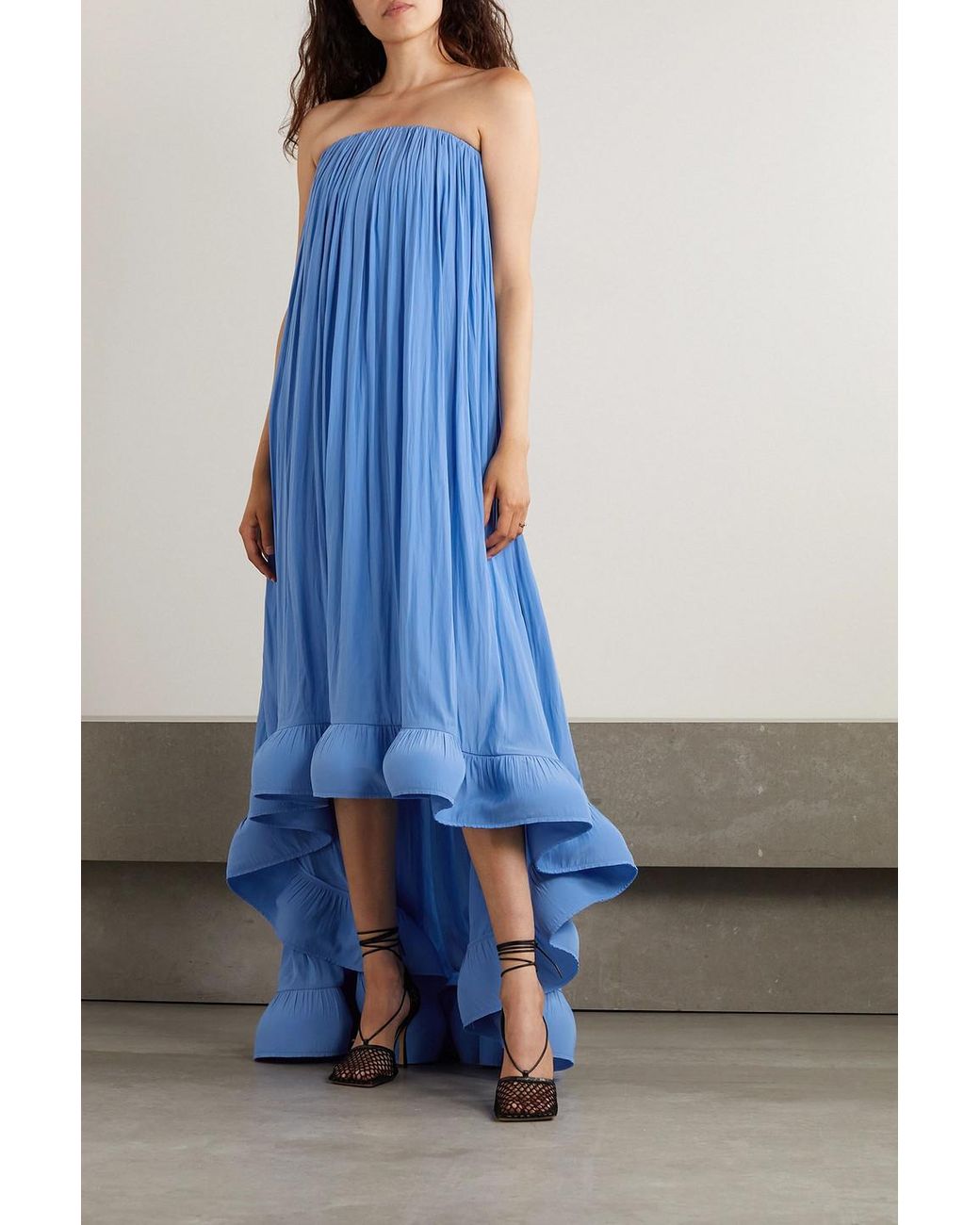 Lanvin Strapless Ruffled Chiffon Gown in Blue | Lyst