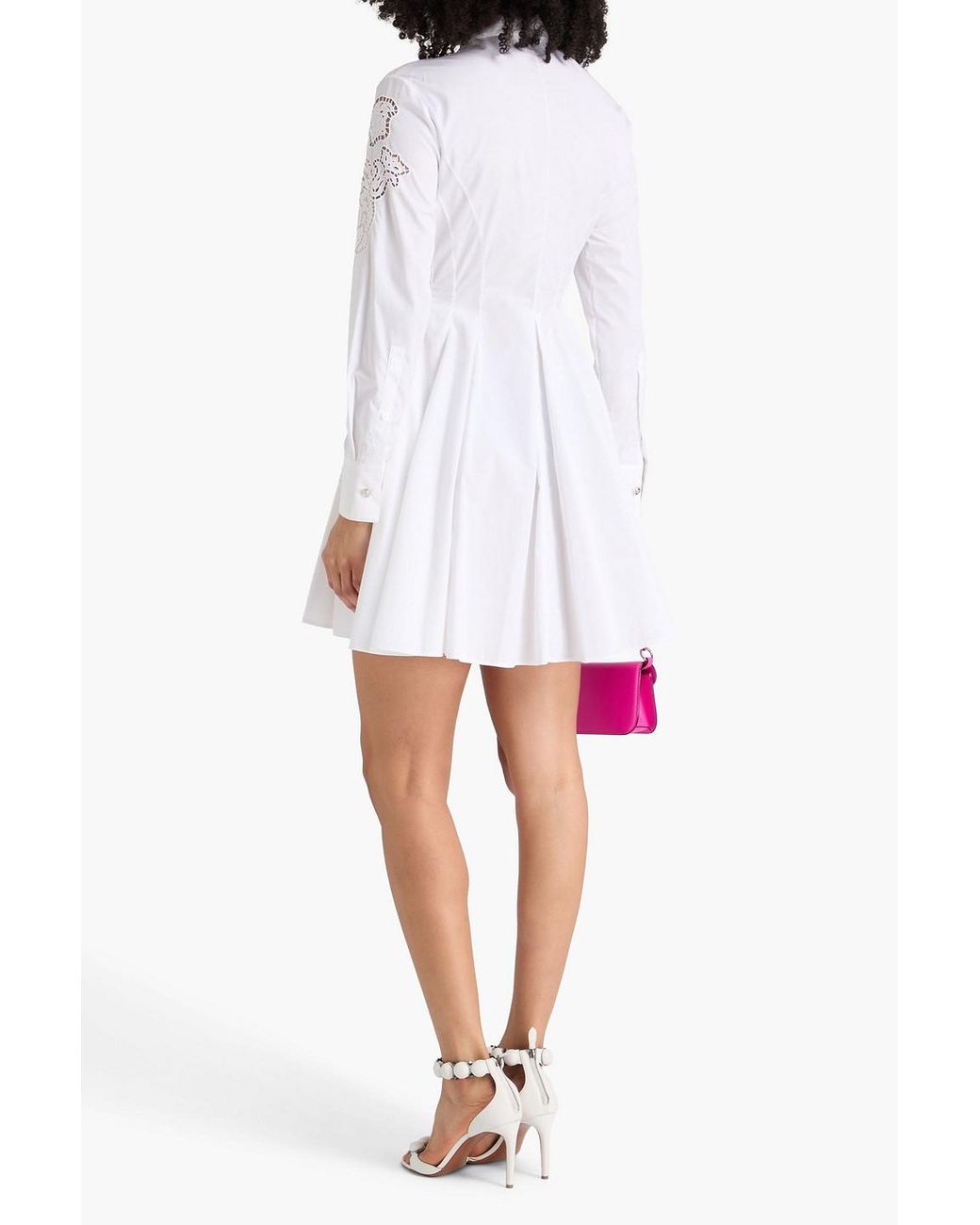 Versace White Pleated Cotton-Poplin Mini Shirt Dress