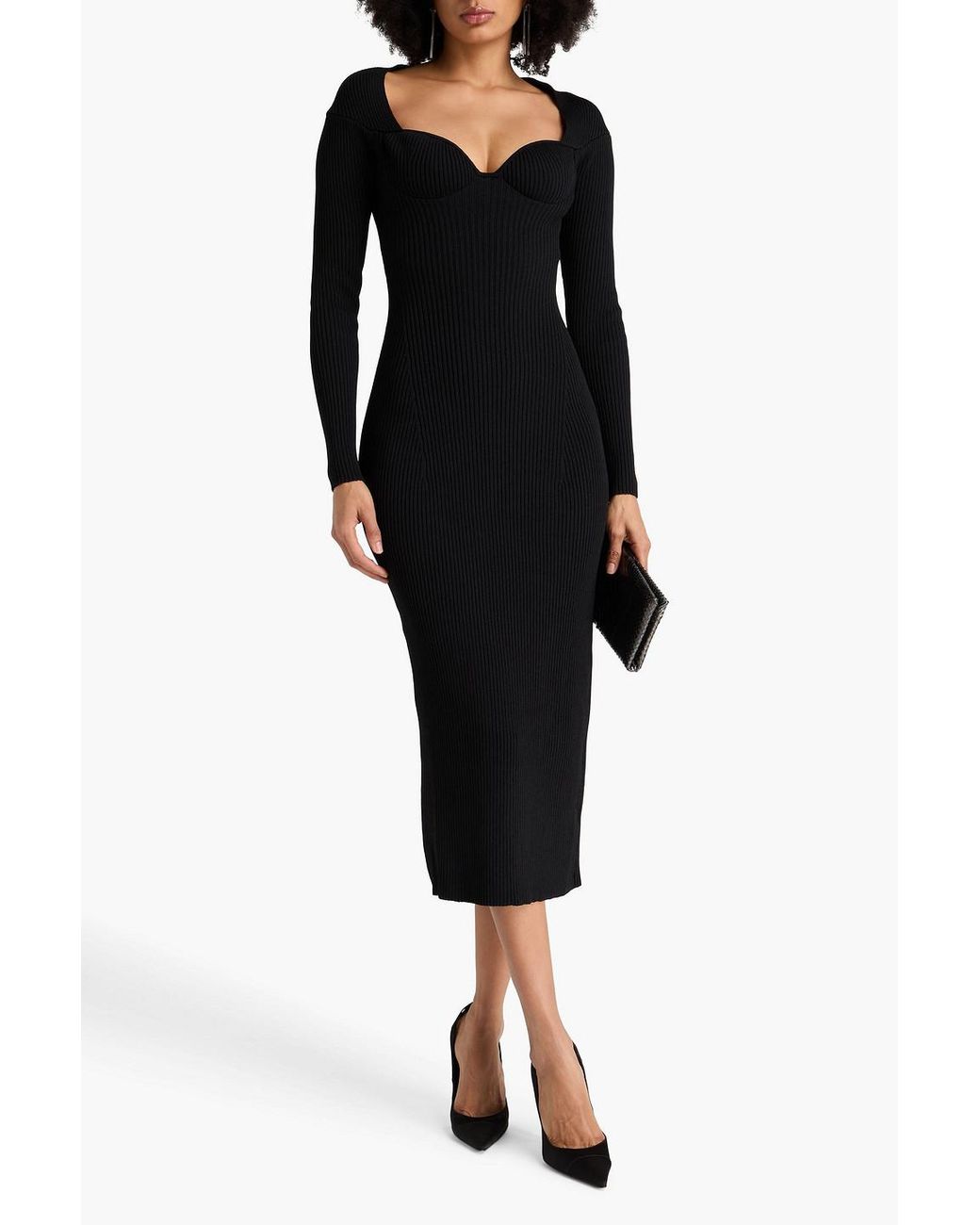 Magda Butrym Black Ribbed-knit Midi Dress