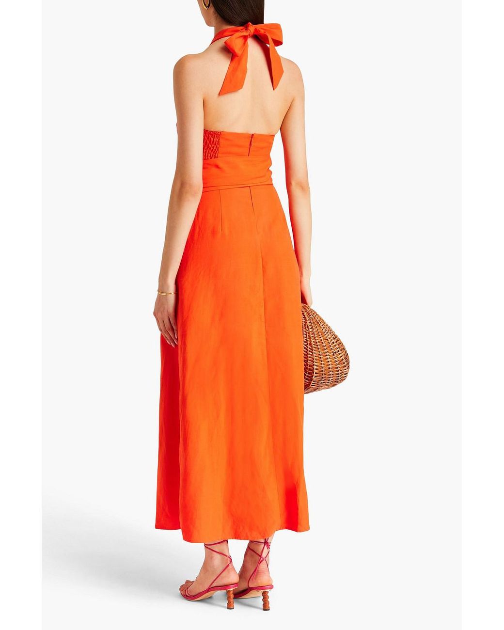 Mara Hoffman Paula Cutout Tm And Linen-blend Midi Dress in Orange | Lyst