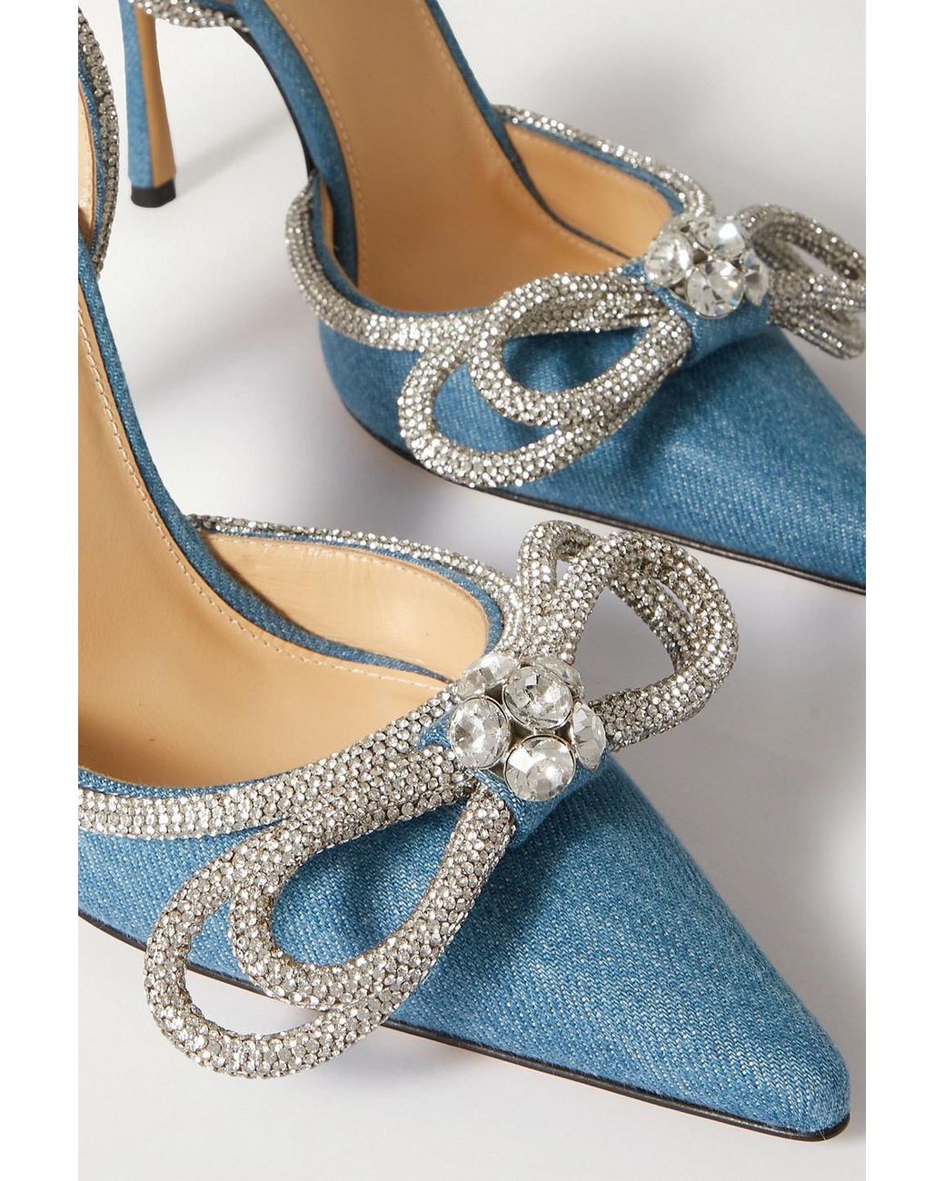 【関税込み】MACH & MACH ブルー Crystal Bow ボディスーツ Mach & Mach Double Bow Crystal-embellished Denim Pumps in