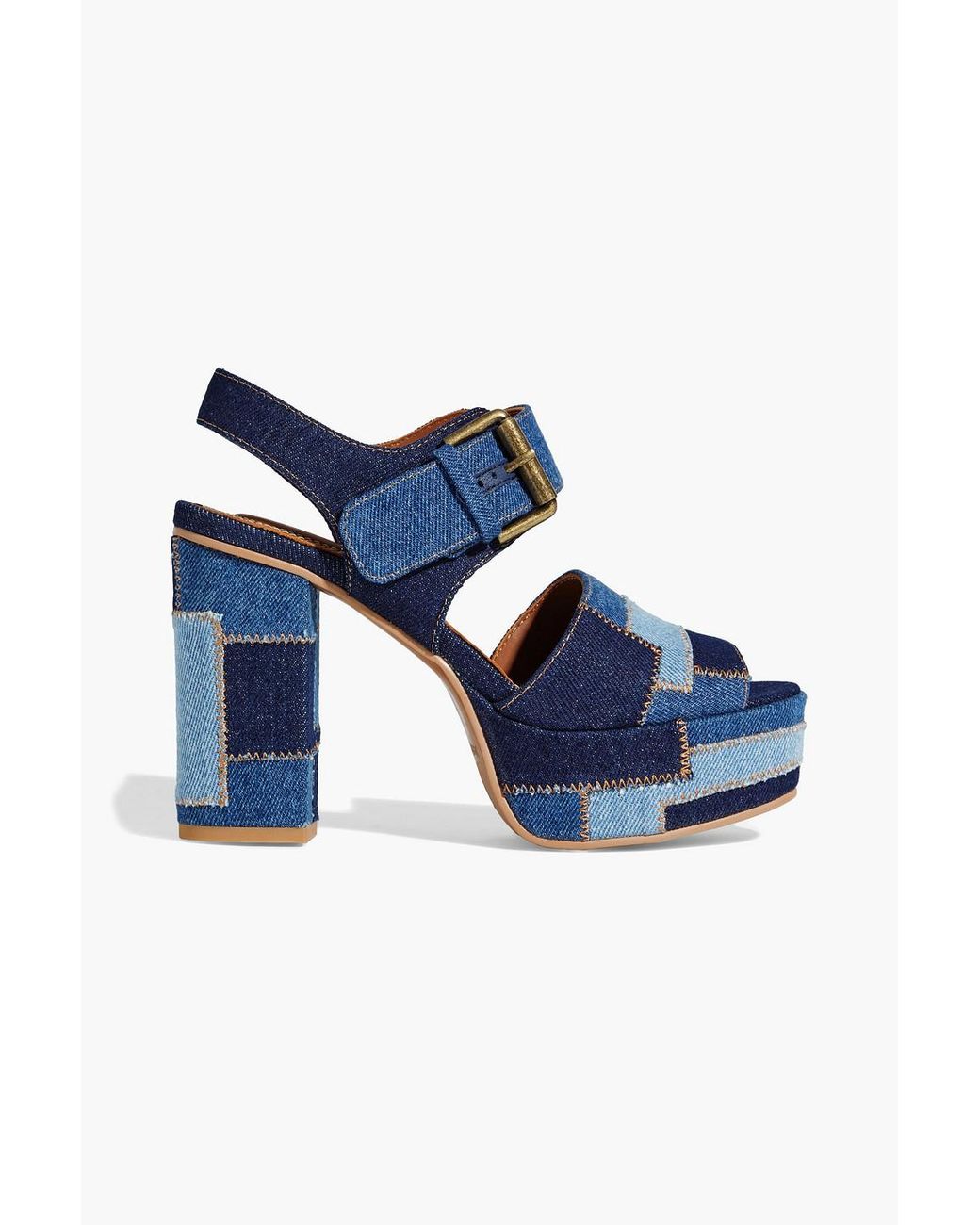 See By Chloé Tara Patchwork Denim Platform Sandals in Blue | Lyst