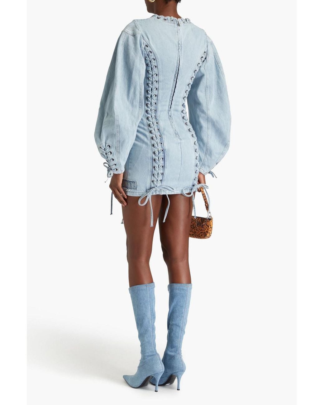 rotate denim dress ROTATE BIRGER CHRISTENSEN Lace-up Denim Mini Dress in Blue