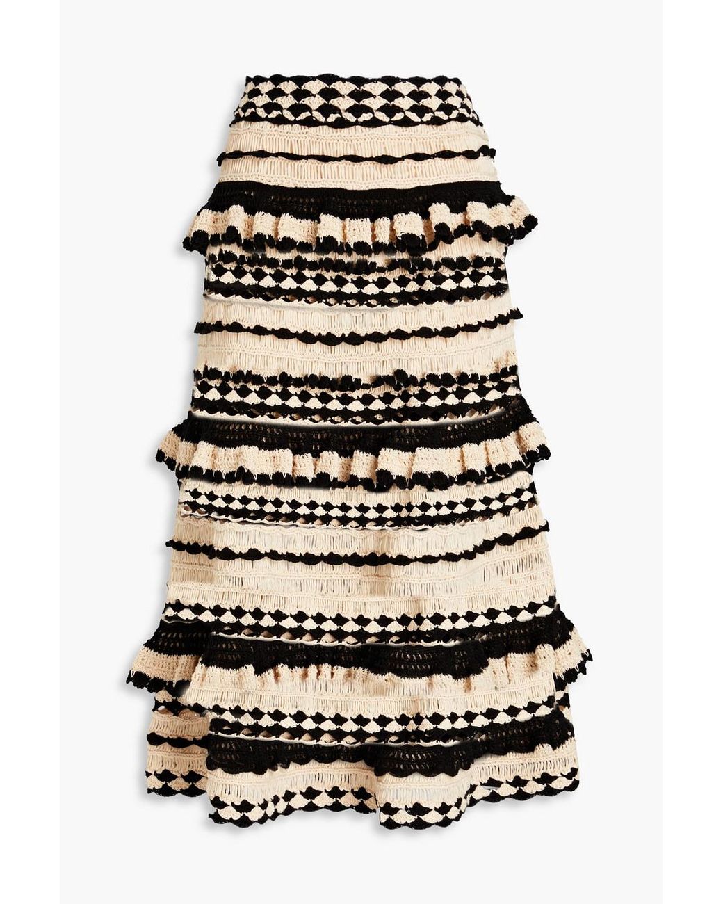 Zimmermann Tiered Crocheted Cotton Midi Skirt in Black Lyst