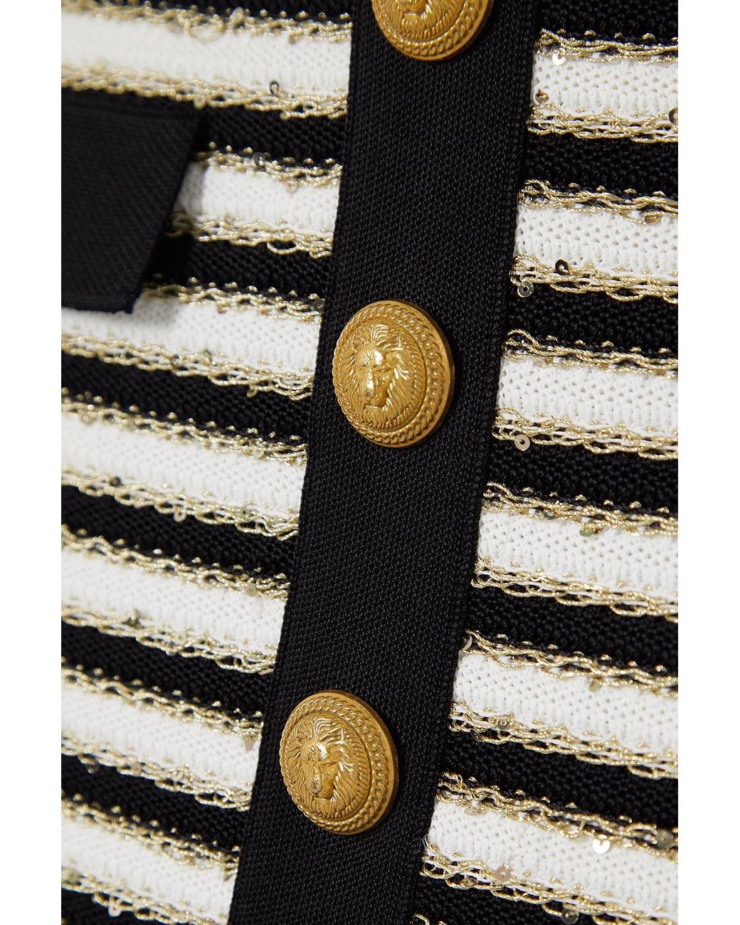 Balmain Black Button-Embellished Metallic Striped Knitted Mini Skirt