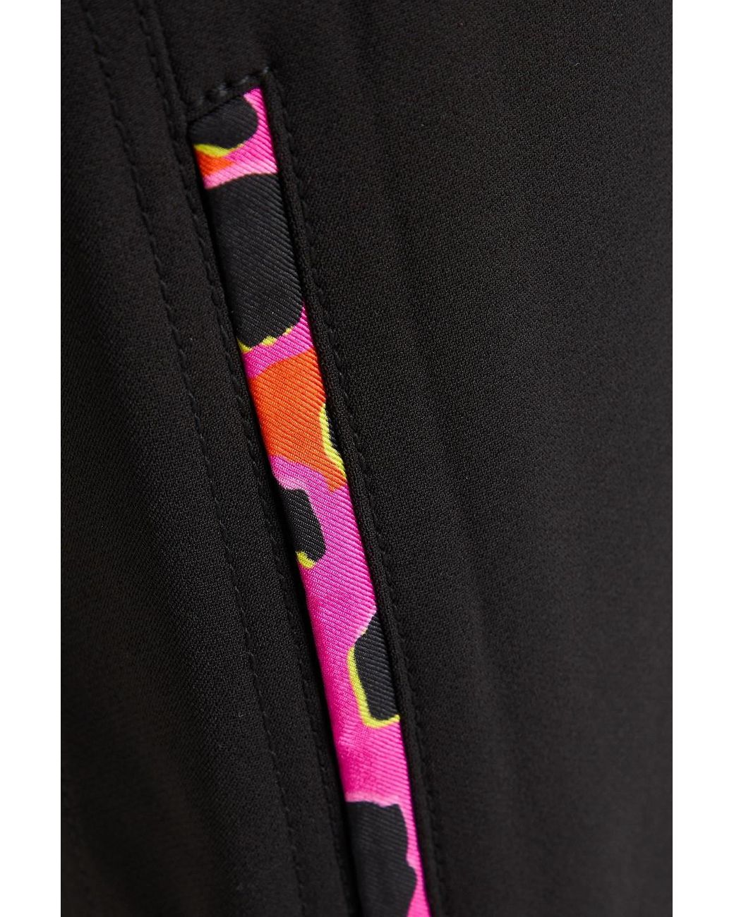Emilio Pucci Black Printed Silk-trimmed Crepe Flared Pants