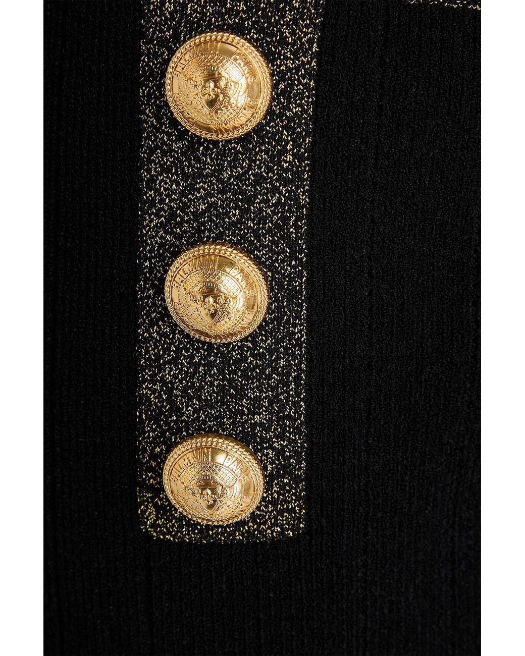 Balmain Black Embellished Metallic Ribbed-Knit Mini Skirt