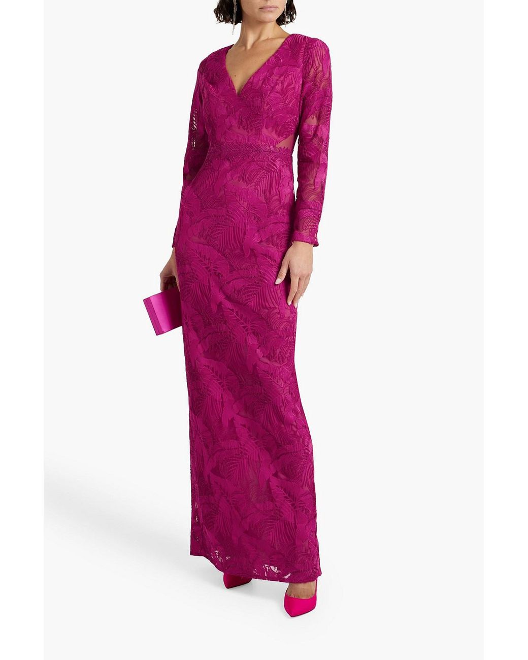 Marchesa Guipure Lace And Tulle Gown in Purple | Lyst