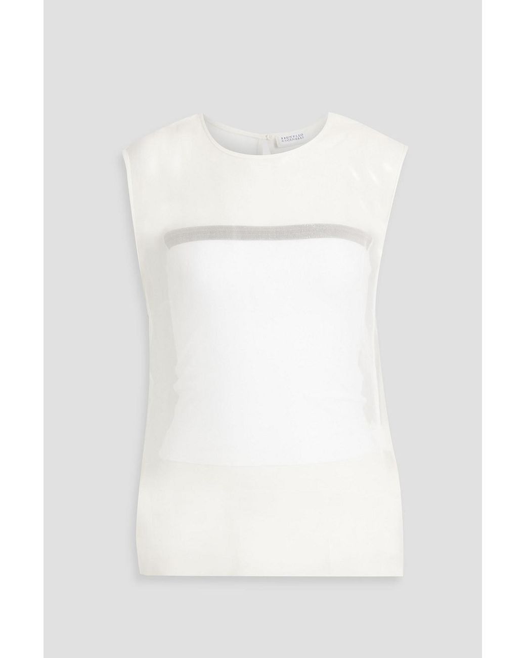 Brunello Cucinelli White Bead-Embellished Silk-Organza Top