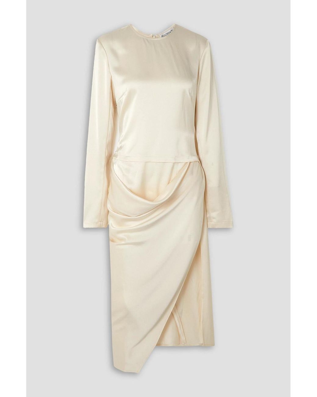 JW Anderson Asymmetric Draped Satin Midi Dress in Natural | Lyst