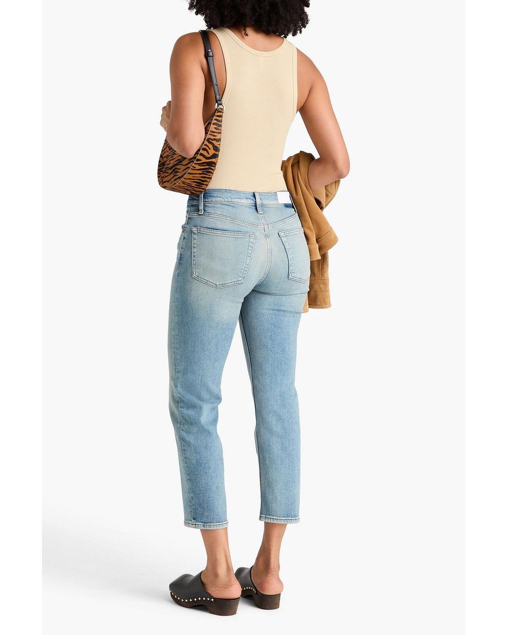 Re/done Blue Cropped Mid-Rise Straight-Leg Jeans
