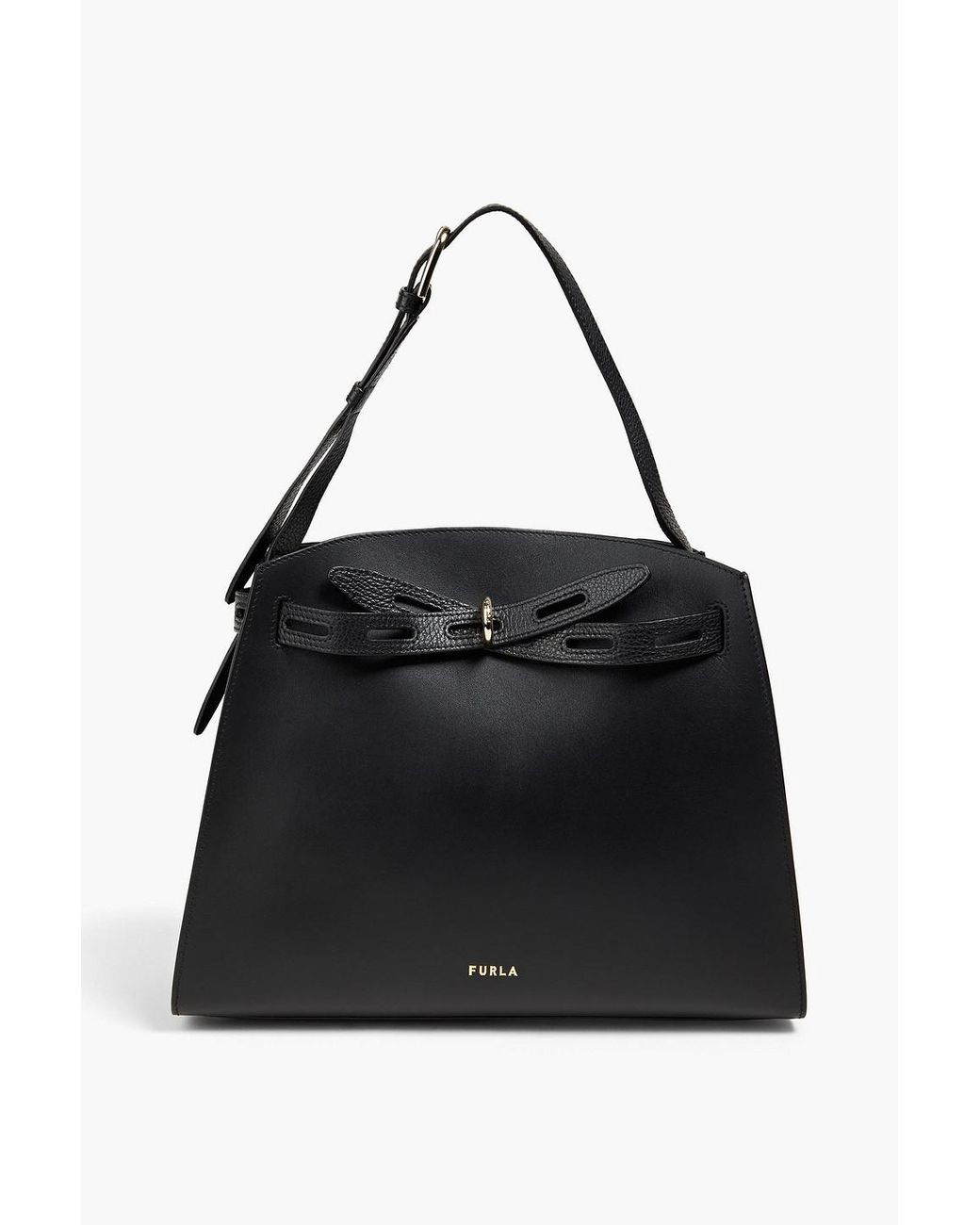 Furla Margherita Smooth And Pebbledleather Shoulder Bag in Black