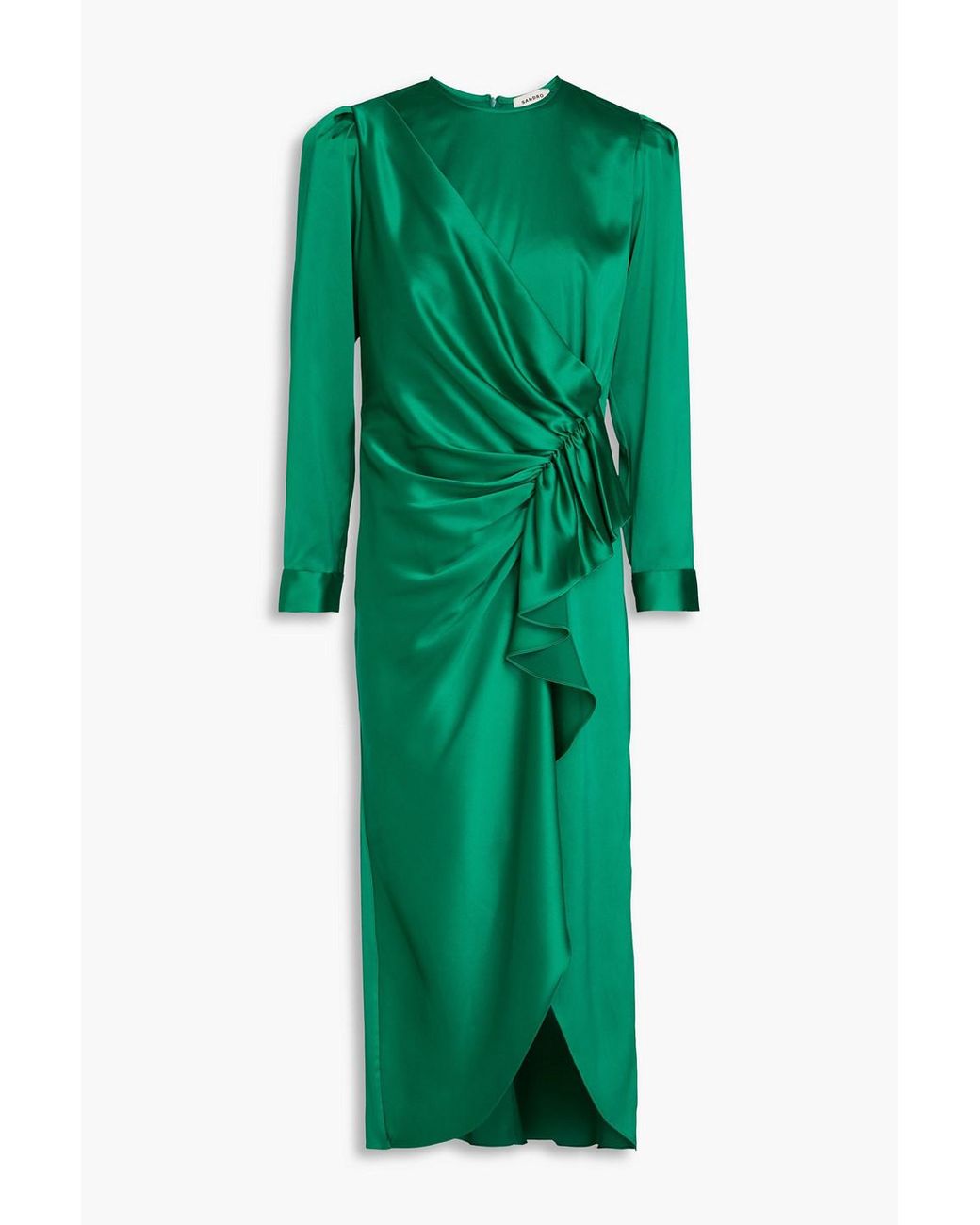 Sandro Wrap-effect Ruffled Satin Midi Dress in Green | Lyst Canada