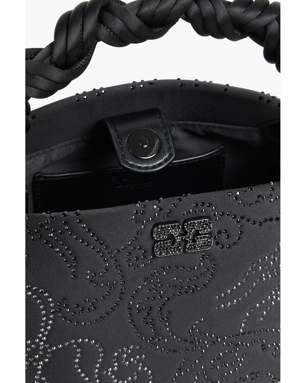 Ganni Black Crystal-Embellished Satin Tote