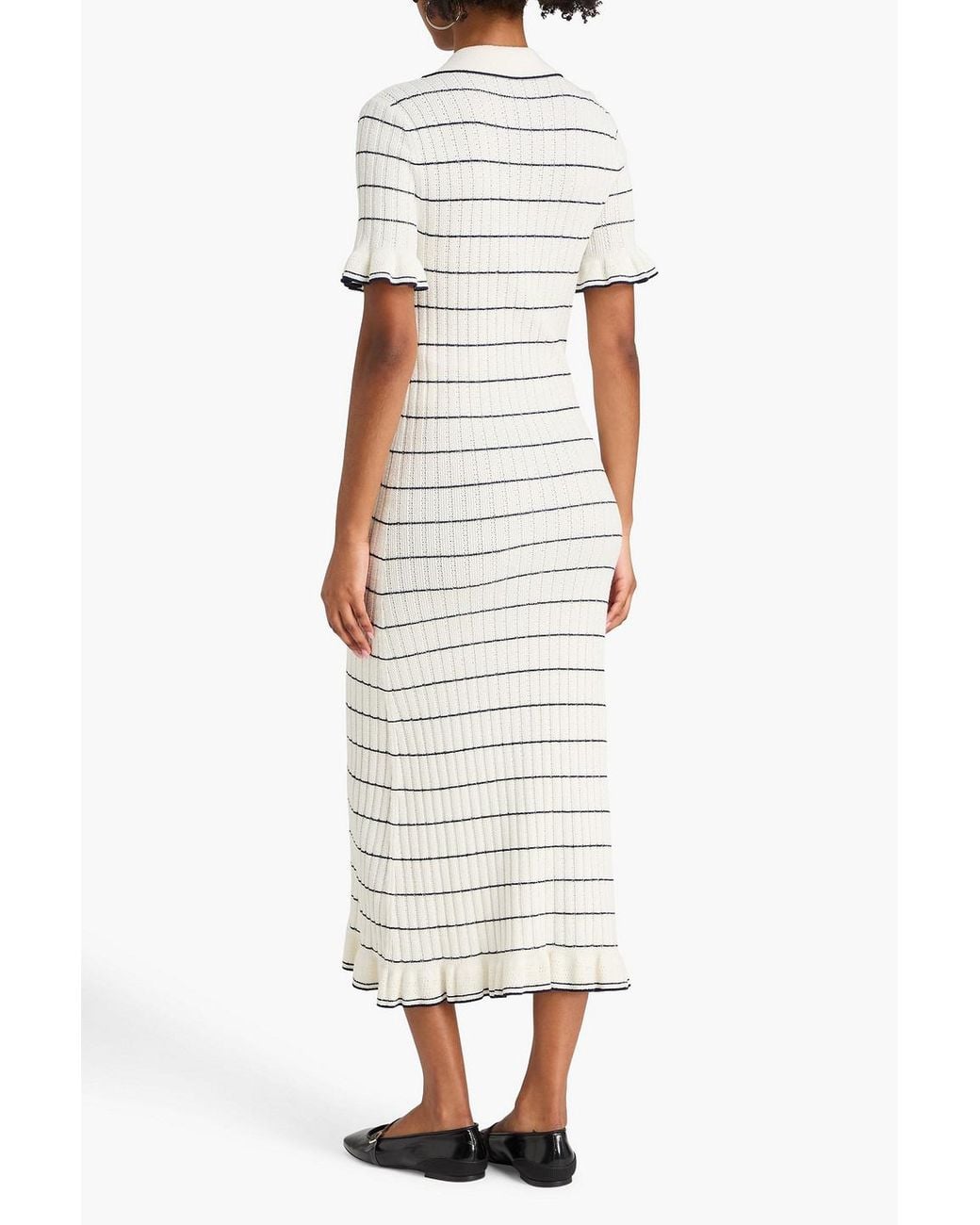 Sandro Striped Ribbed And Pointelle-Knit Midi Dress in White | Lyst Canada