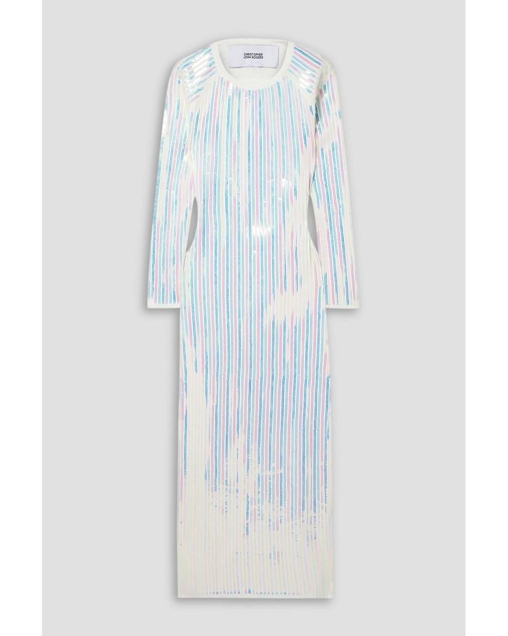 Christopher John Rogers Blue Open-back Sequin-embellished Stretch-knit Midi Dress