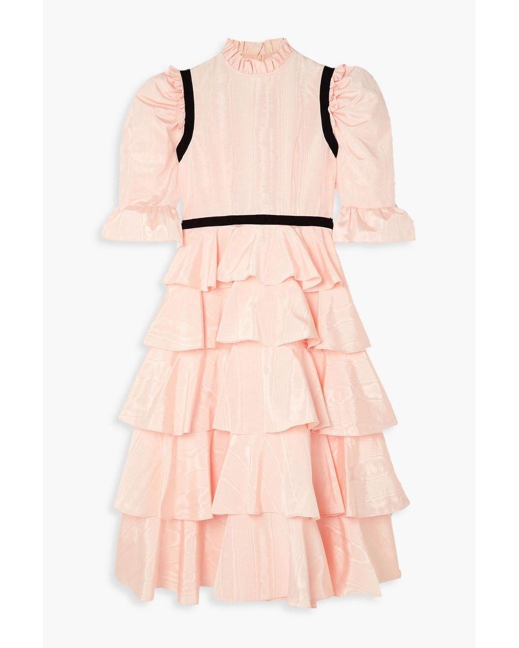 BATSHEVA Simone Tiered Ruffled Moire Midi Dress in Pink Lyst