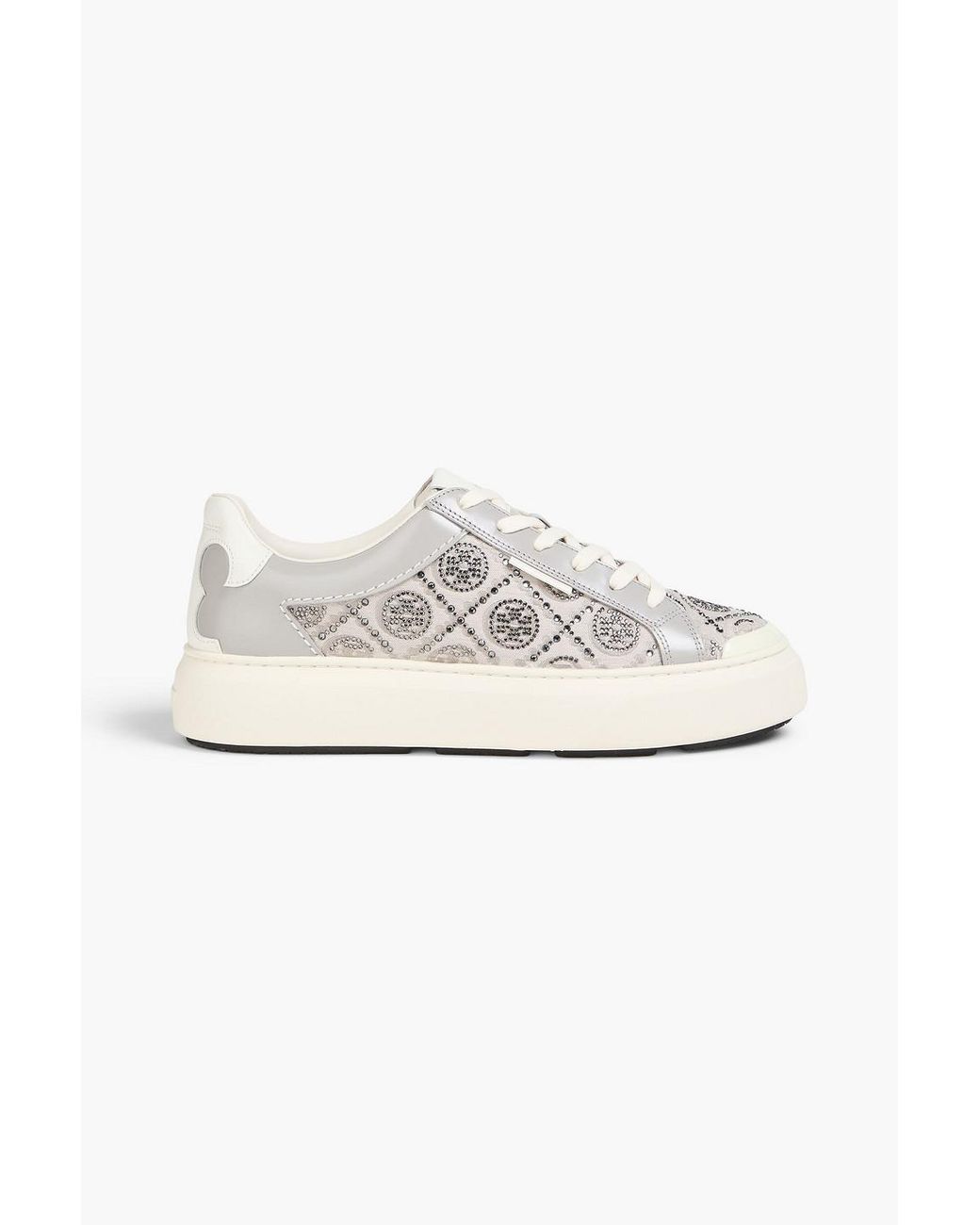 Tory Burch White T Monogram Embellished Jacquard And Glossed-Leather Sneakers