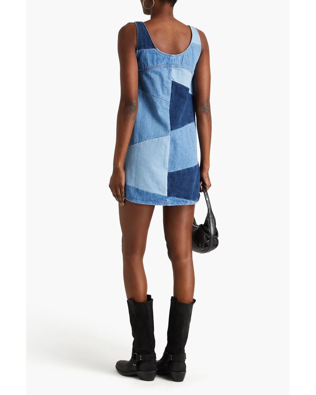 FRAME Patchwork-effect Denim Mini Dress in Blue | Lyst