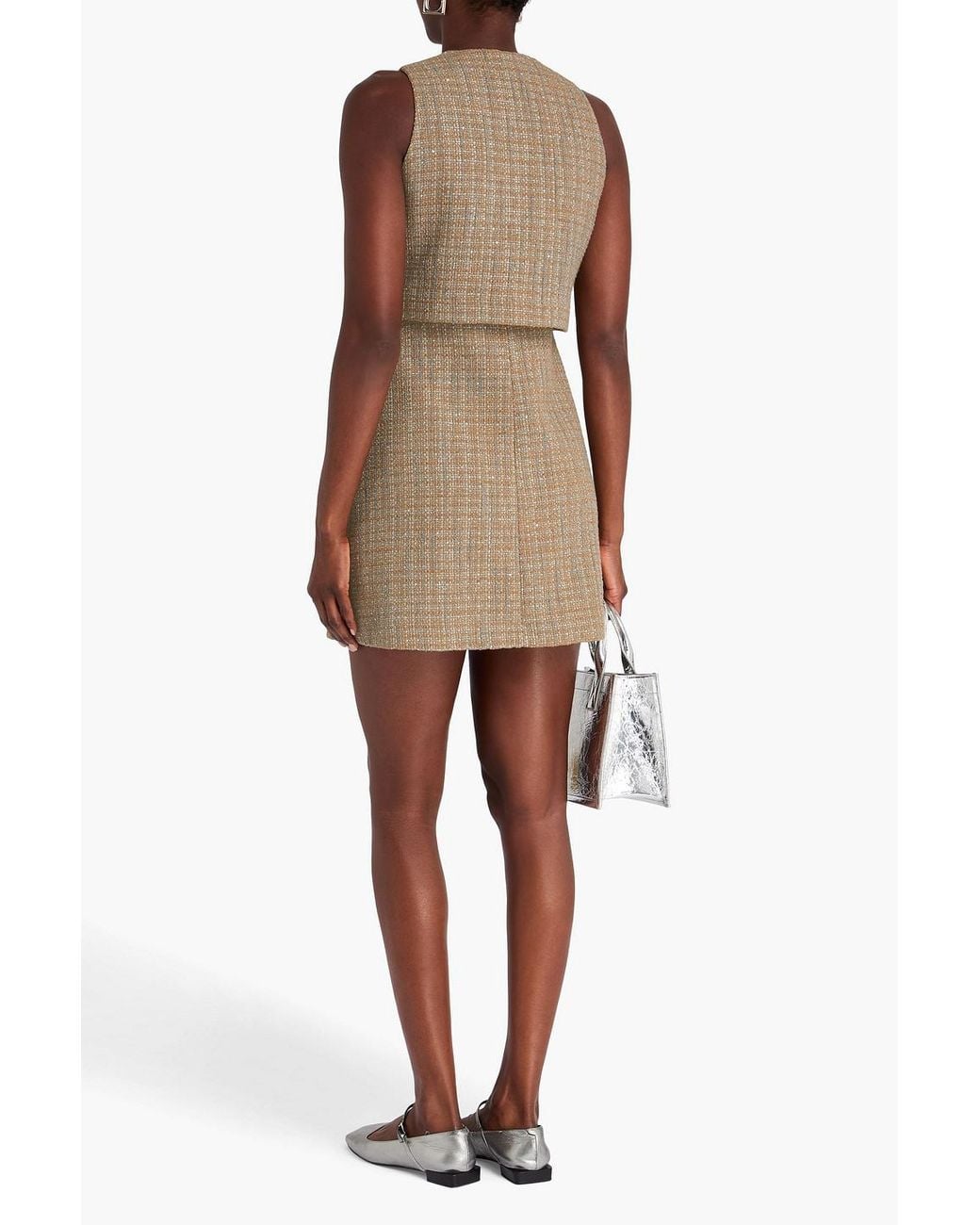 Sandro Natural Embellished Metallic Tweed Mini Dress