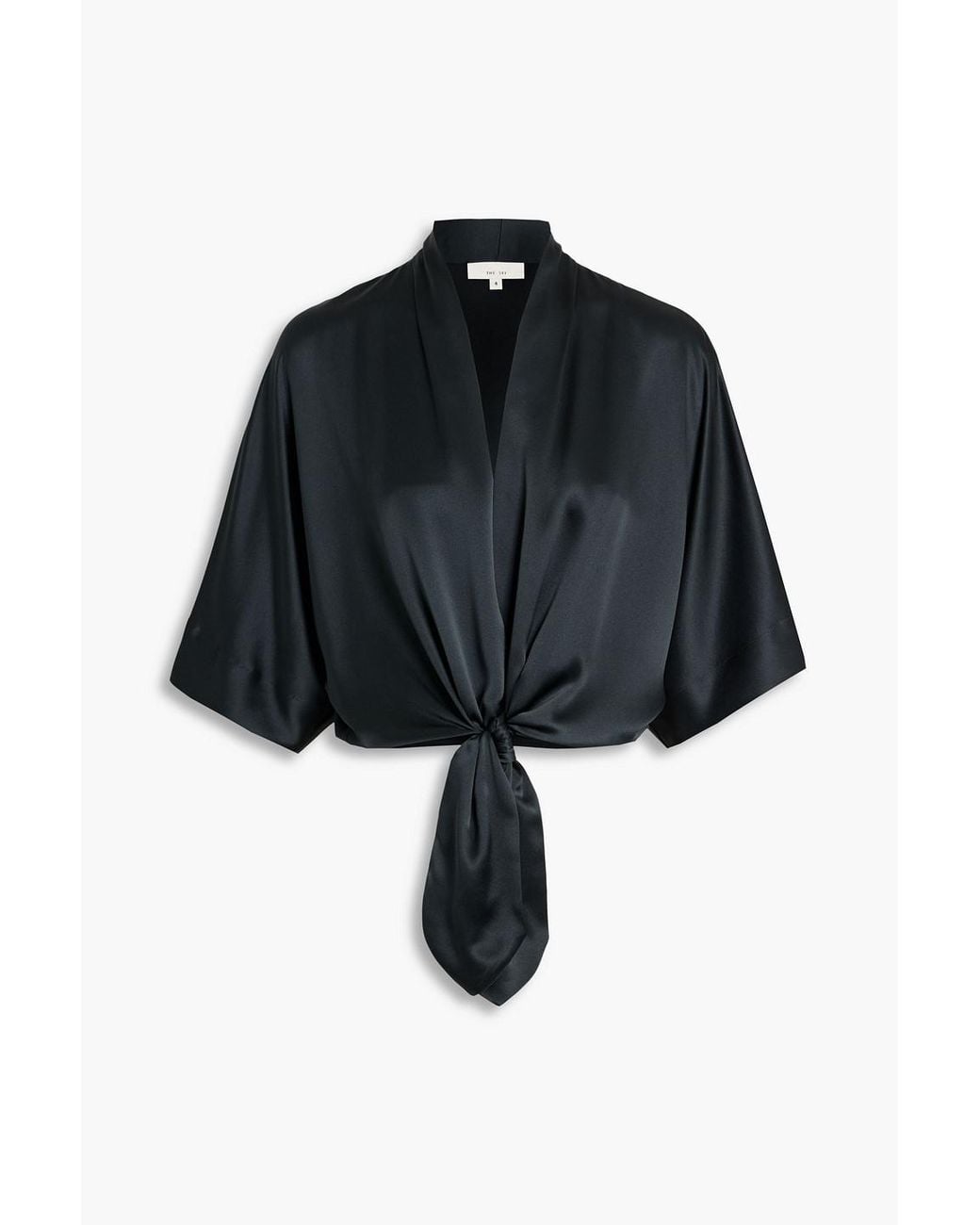 The Sei Black Tie-Front Silk-Satin Top