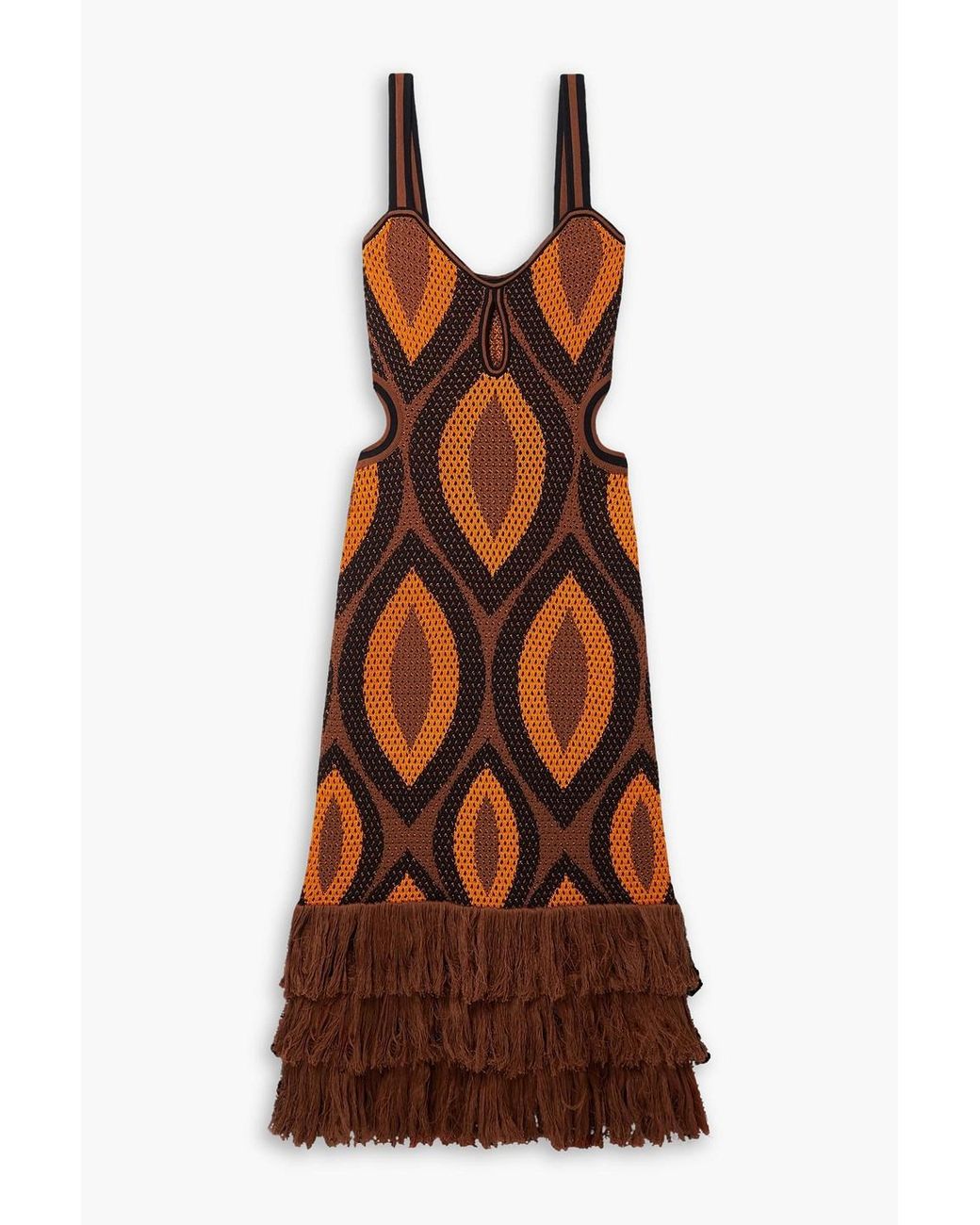 美品♡LEINWANDE Patchwork Fringe Knit Gown Patchwork Fringe Top/Khaki | leinwände | ラインヴァンドの