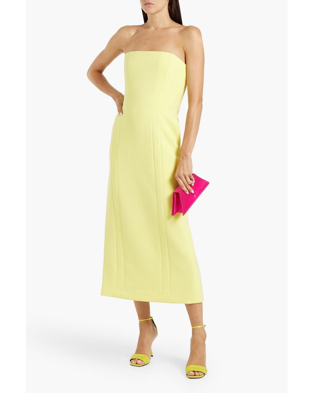 A.L.C. Elizabeth Strapless Cady Midi Dress in Yellow | Lyst
