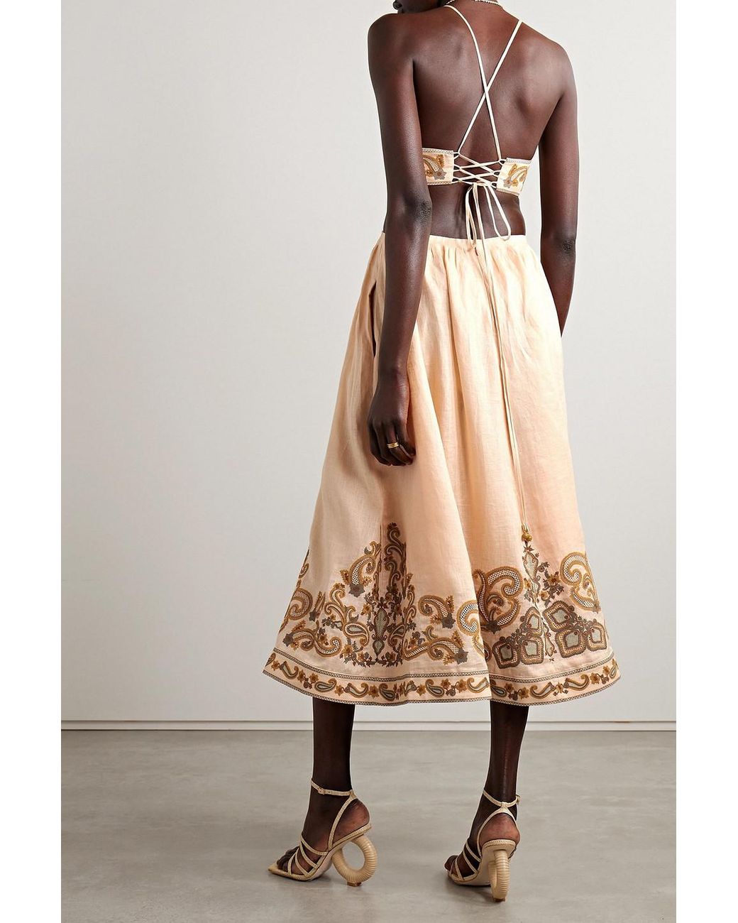 Zimmermann Devi Cutout Embroidered Linen Midi Dress in Natural | Lyst Zimmermann Devi Cutout Embroidered Linen Midi Dress in Natural | Lyst