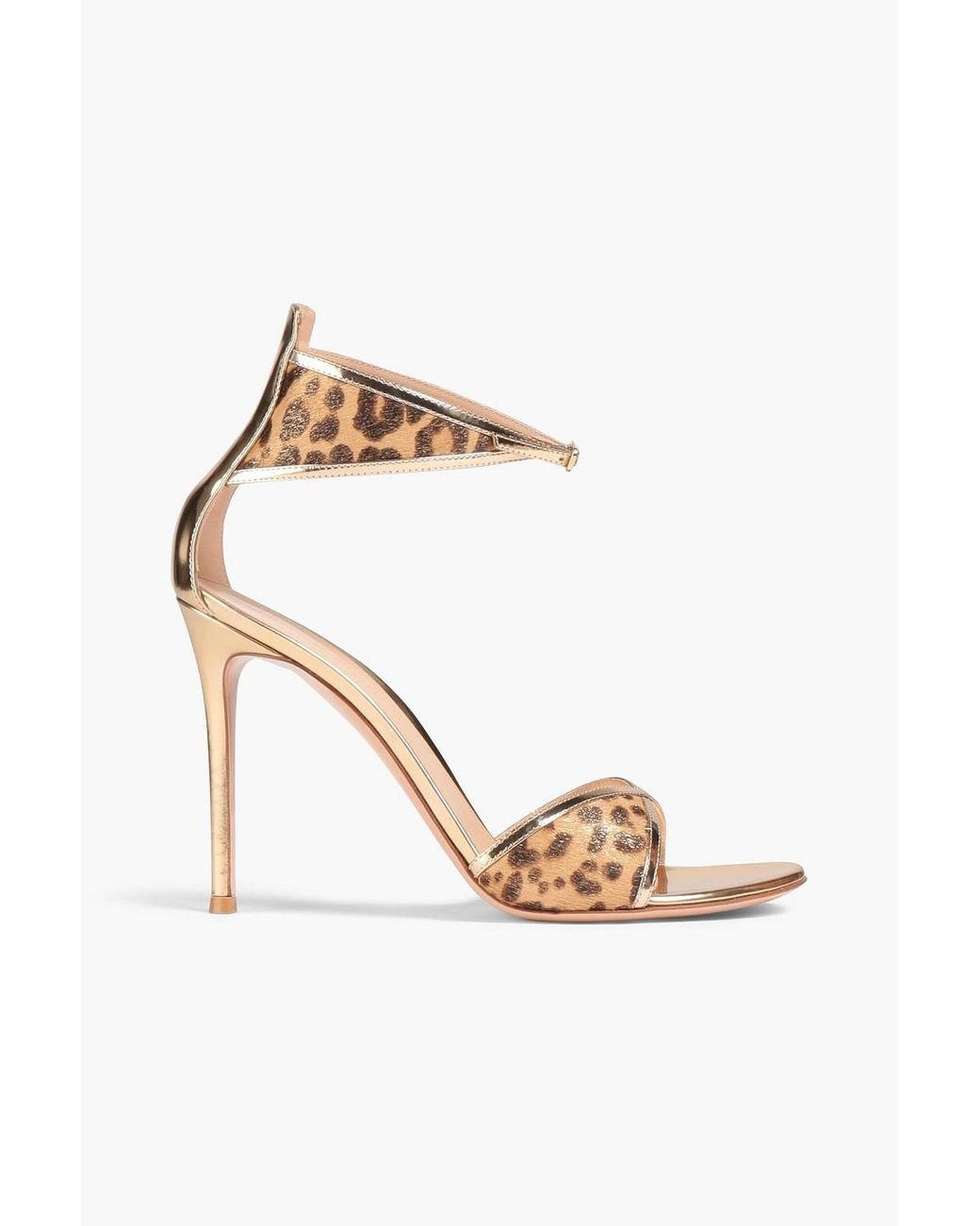 Gianvito Rossi Metallic Leopard-print Calf Hair And Mirrored-leather Sandals  in White | Lyst Canada