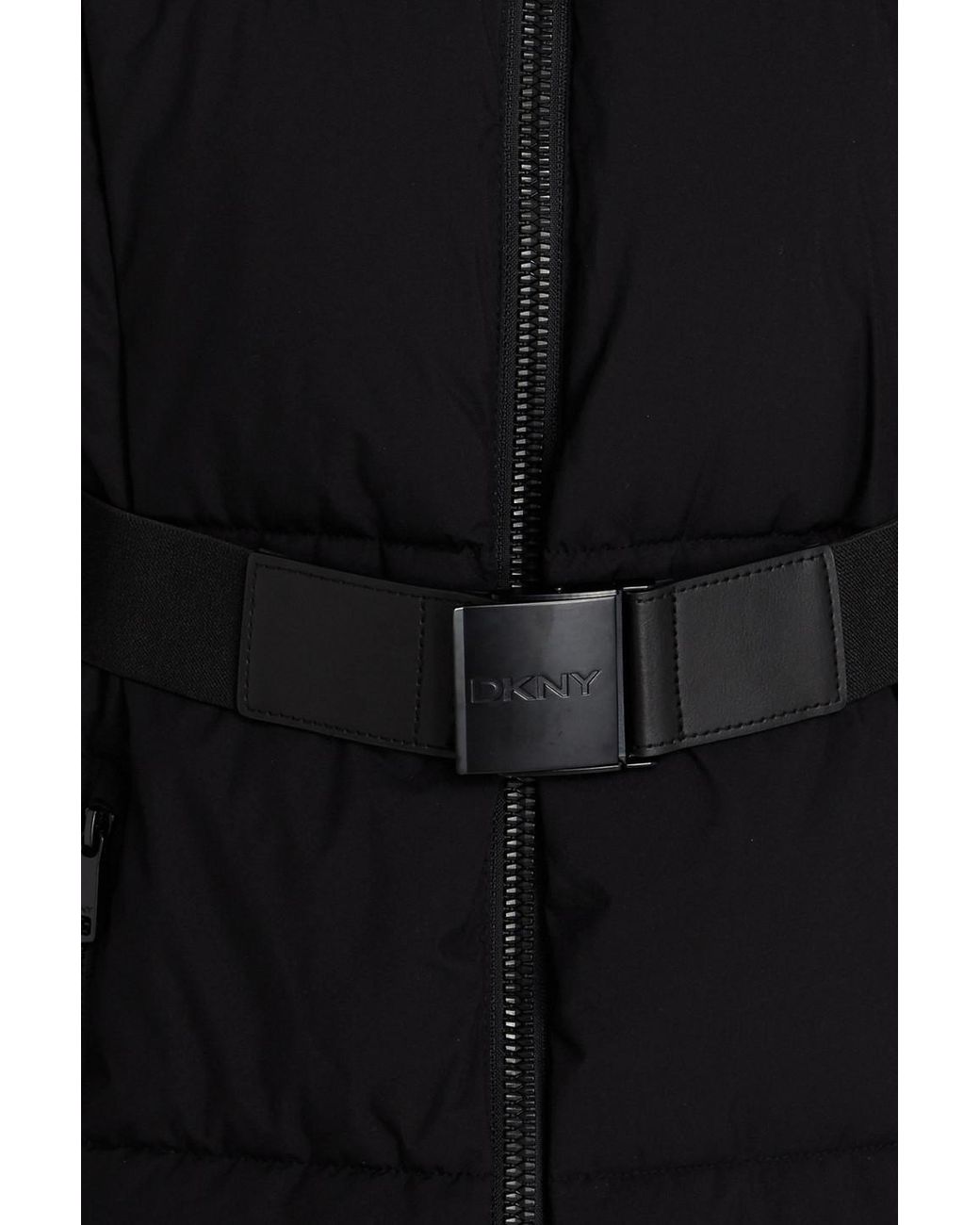 DKNY Belted quilted shell hooded coat