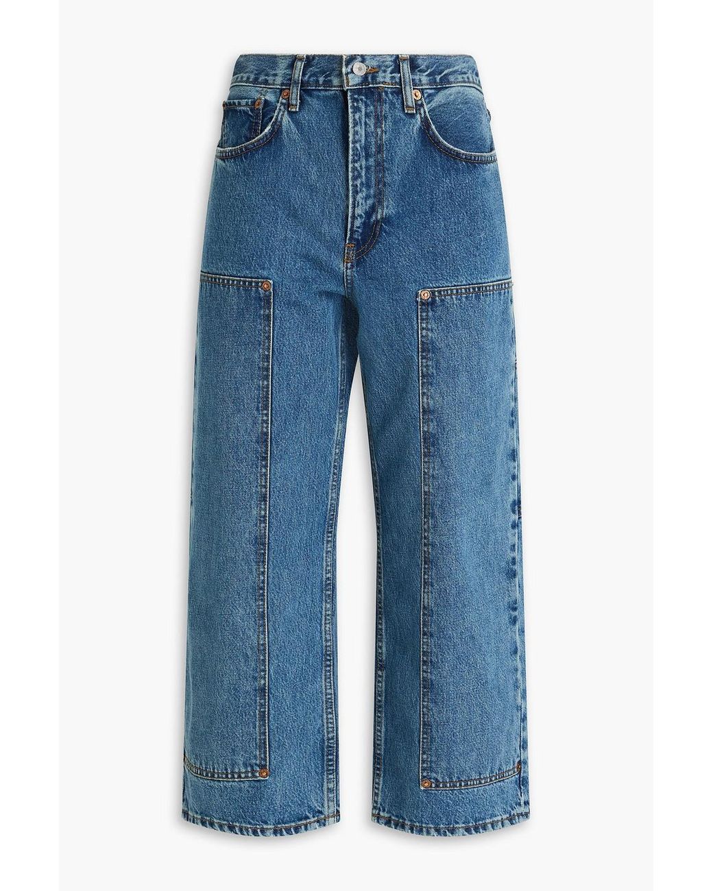 Re/done Blue Shortie Cropped High-rise Wide-leg Jeans