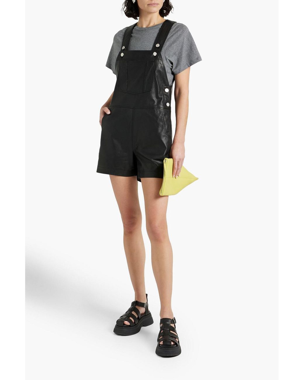 Black leather cheap overalls dress