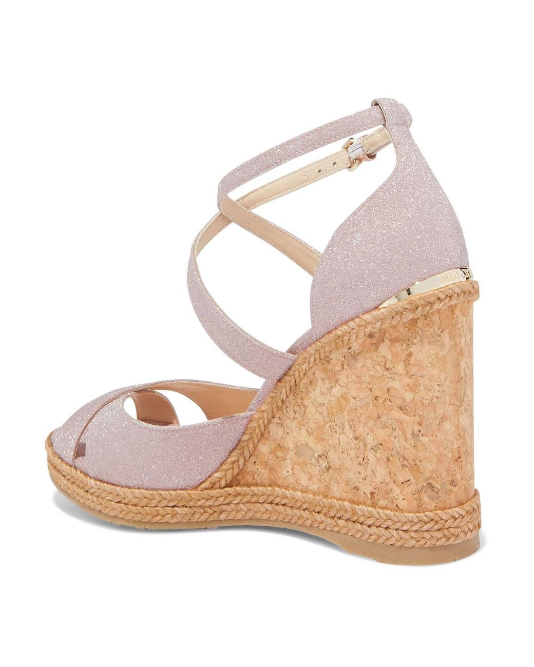 Jimmy Choo Alanah 105 Glittered Woven Espadrille Wedge Sandals in