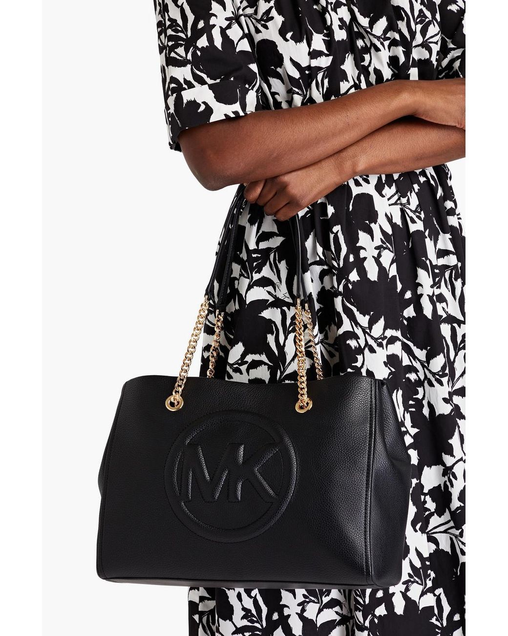 Michael kors shop black leather tote