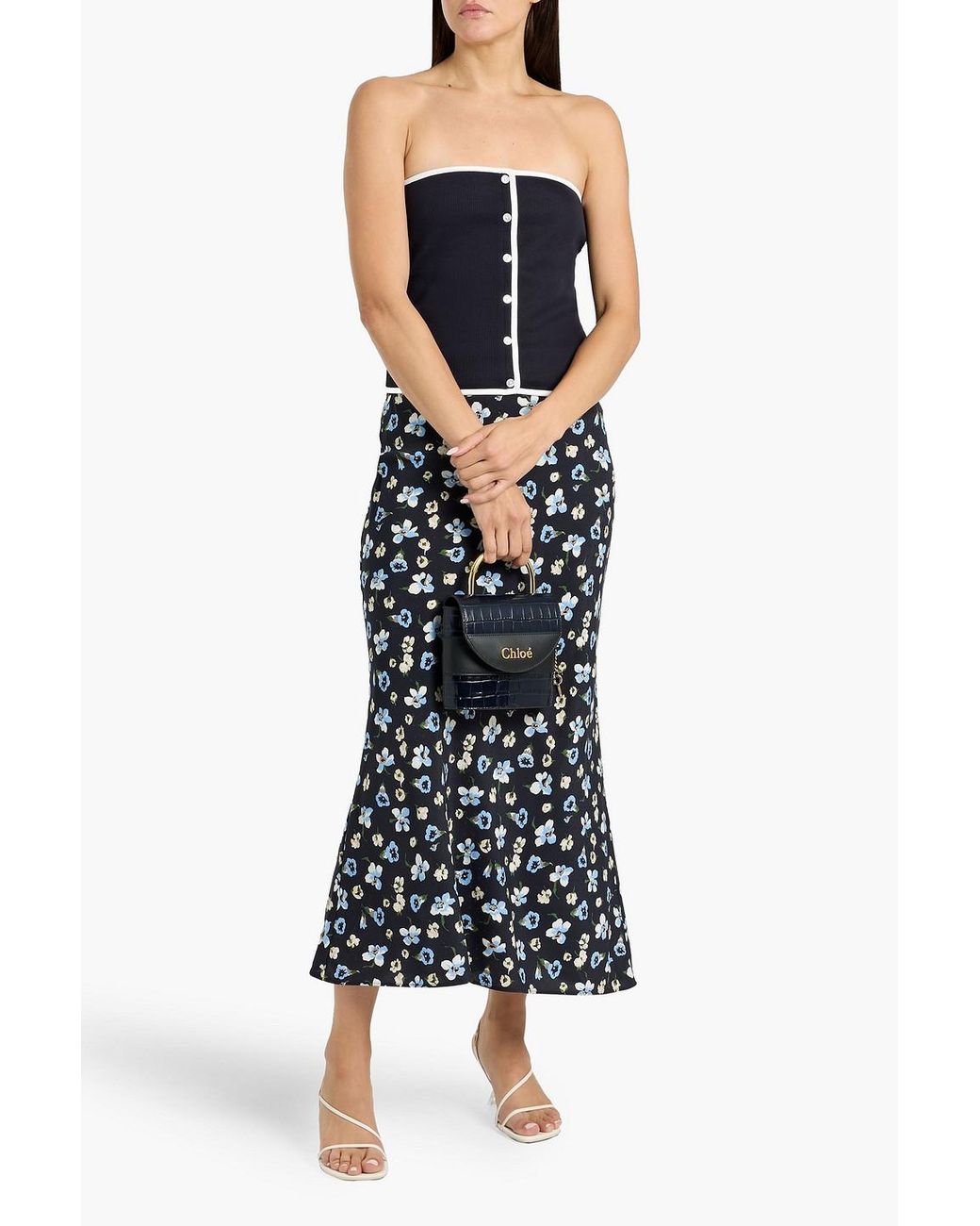 Veronica Beard Blue Valley Strapless Embellished Ribbed Pima Cotton-Blend Top